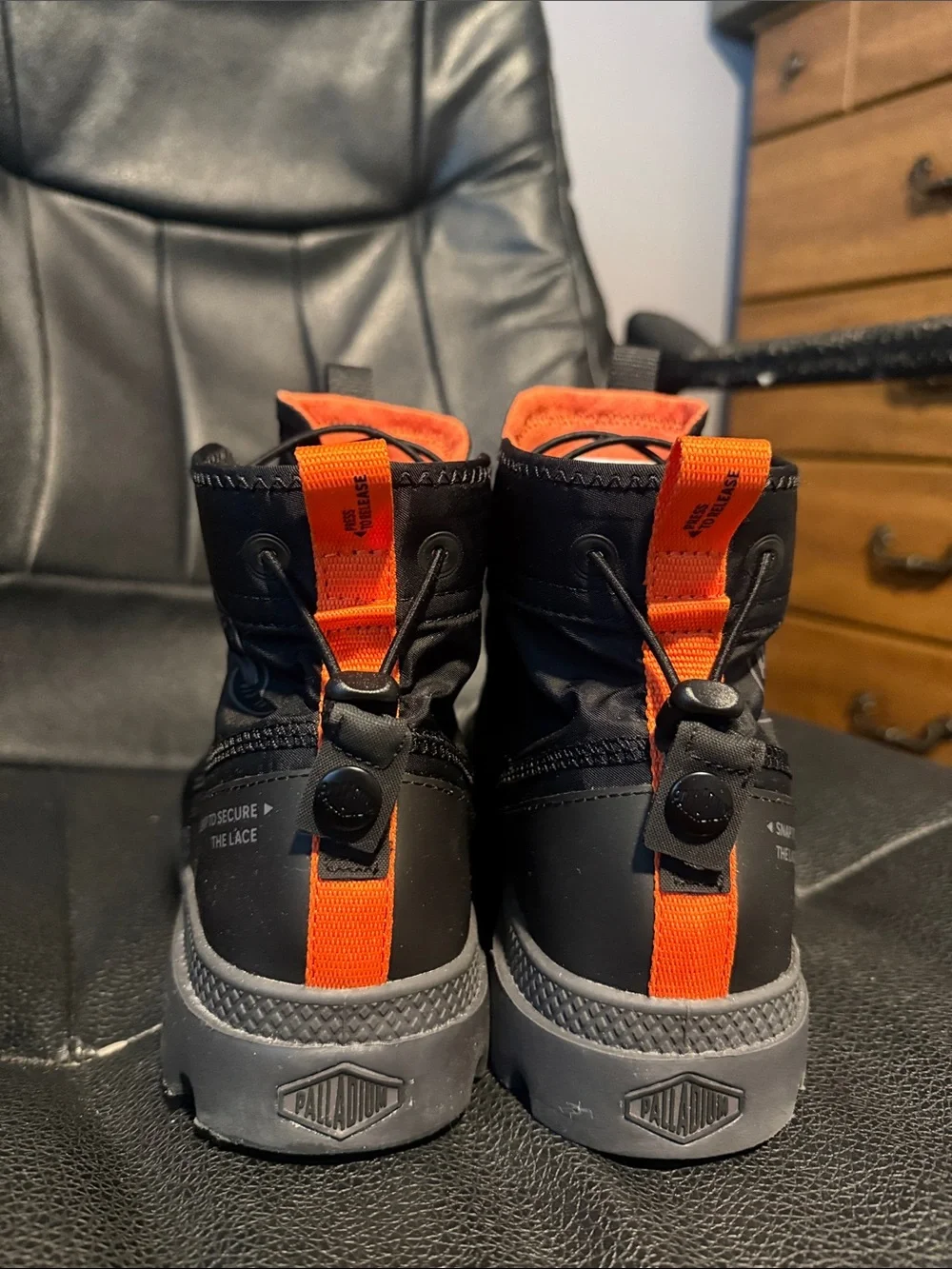 Palladium Black Men’s High-Top Boots with Orange Accents